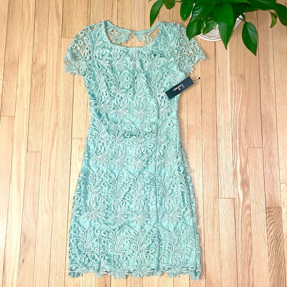 Lulu’s women’s Romance Language backless lace mint green mini dress - small NWT